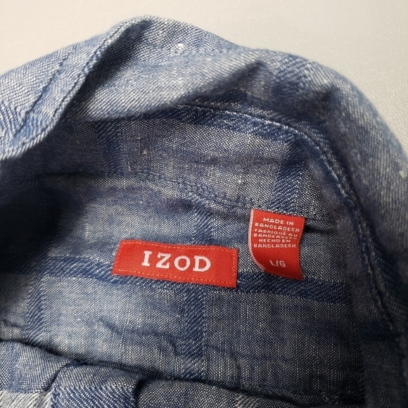 Mens izod 62% linen short sleeve blue button down shirt size large - Picture 5 of 9